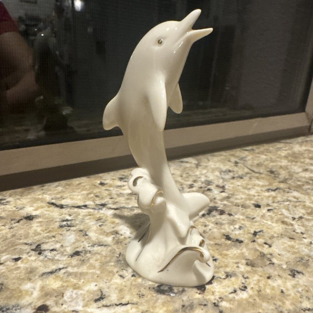 Lenox Dolphin Playing In Water Trimmed In Gold